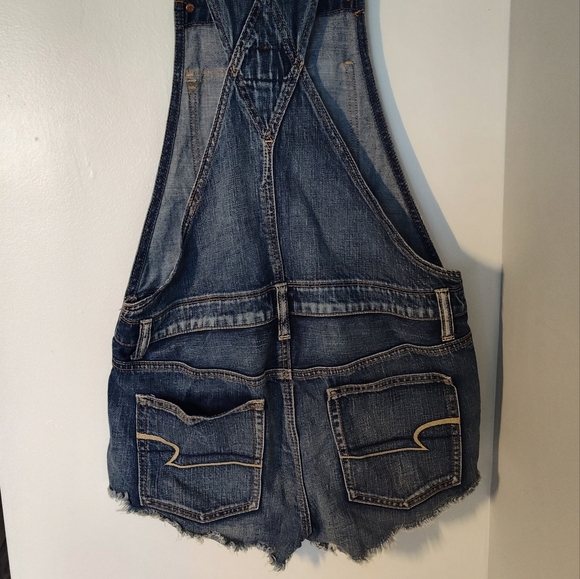 American Eagle Denim Ripped Shorts Overalls #584 - Picture 2 of 2